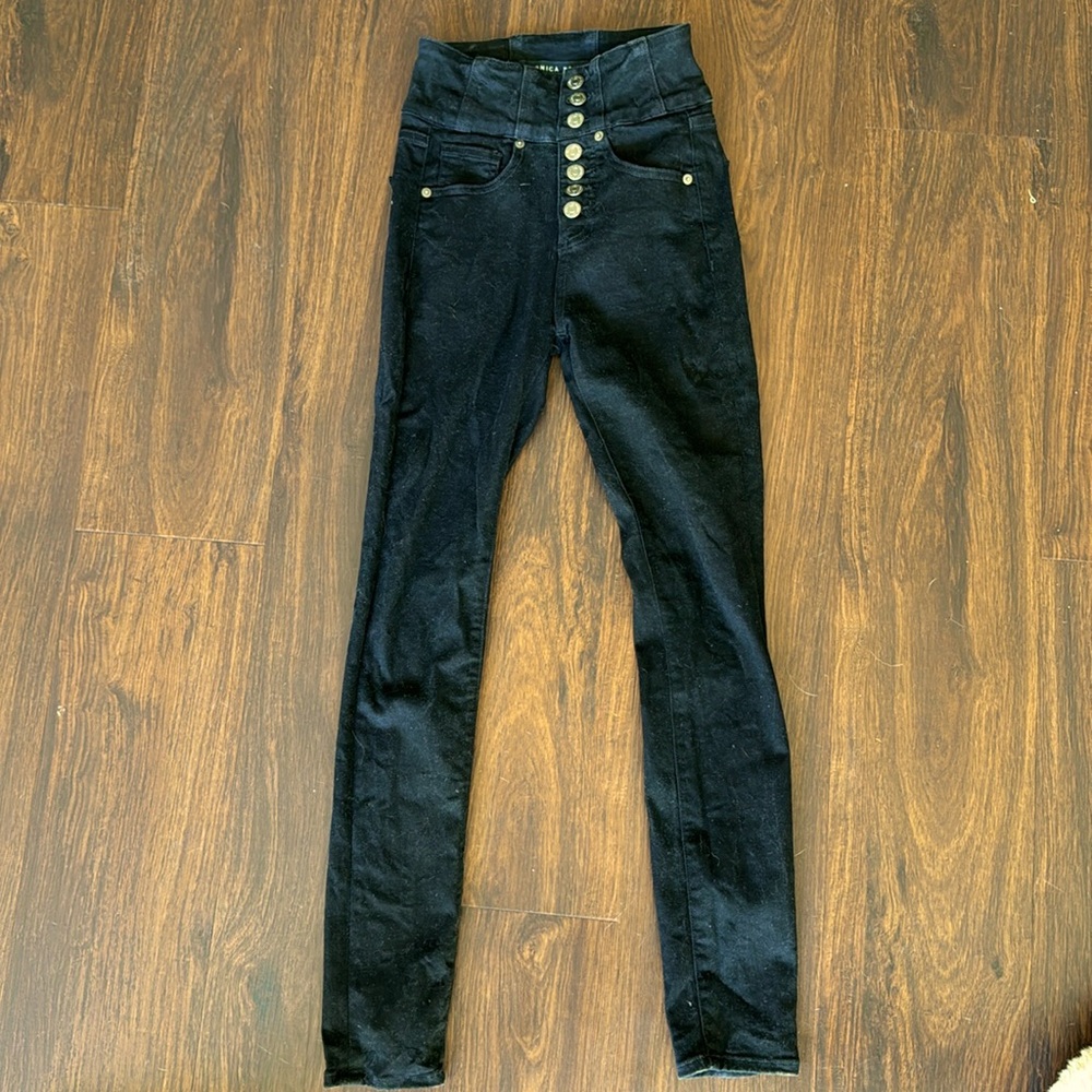 Veronica Beard black high rise jeans with buttons